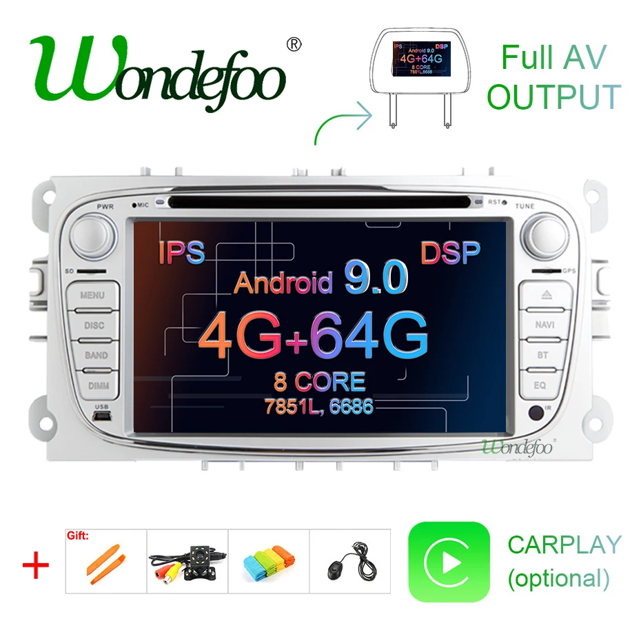 Android 9,0 DSP ips 4G ram 64G rom 2 din автомобильный DVD gps для FORD Focus S-MAX Mondeo C-MAX Galaxy радио плеер экран Аудио