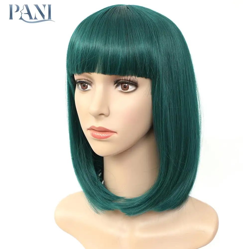 

Парик Пани короткий боб для женщин, темно-зеленые синтетические парики с аккуратной челкой для женщин, термостойкие, для косплея, дешевые цв...