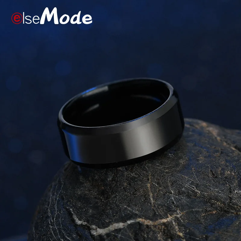 Black 8mm ELSEMODE мужское черное титановое кольцо из нержавеющей стали прямые парные кольца для влюбленных для женщин - Цвет основного камня: Black 8mm