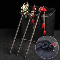 chinese ethnic hairpin hanfu hair accessories tassel step shake ancient wooden hair sticks for hair flower hairpins headdress