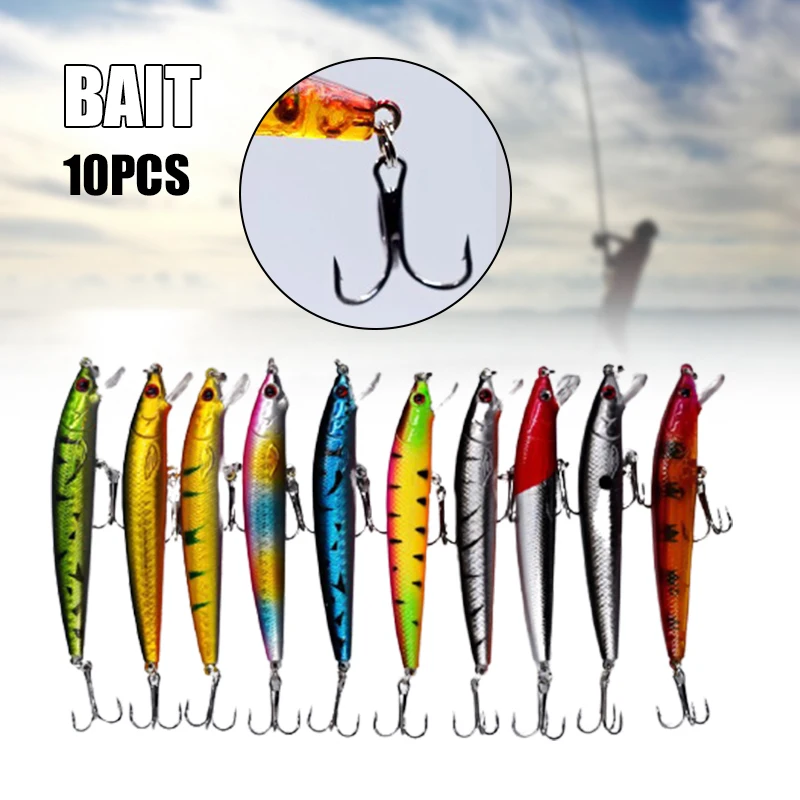 

10 PCS Fake Fish Lure Wobbler Baits with Hook Hard Fishing Supplies for Bass Trout Salmon Gifts for Fishers 9.5cm