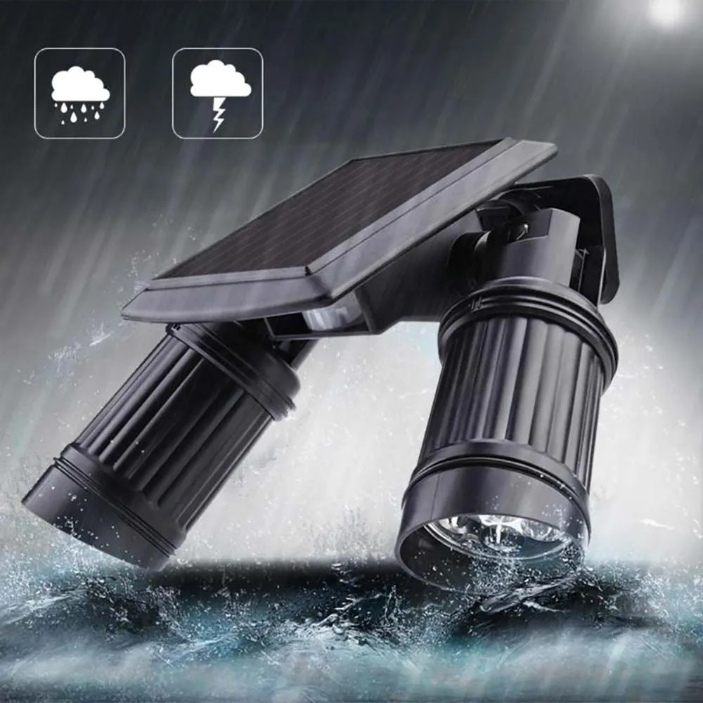 

Solar energy double head spotlight 14 LEDs adjustable PIR body sensing wall light home garden light survival tool hiking gear