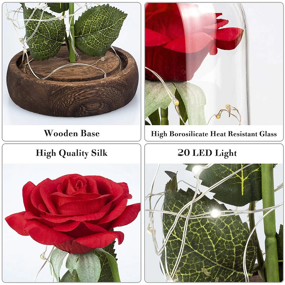 

Eternal Rose Flower Rose In A Glass Dome LED Lamps Home Decor Wedding Christmas Valentines Day New Yea Girlfriend Gift