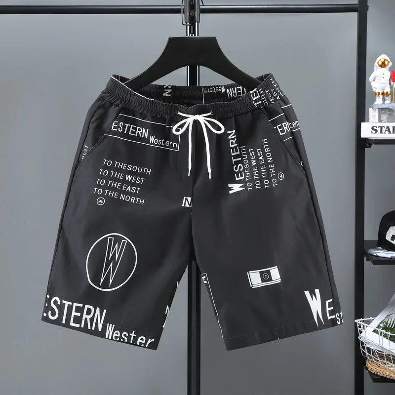 

2pcs/2021 summer new men's quick-drying shorts trend printing slim five-point pants net red spirit guy pants beach pants