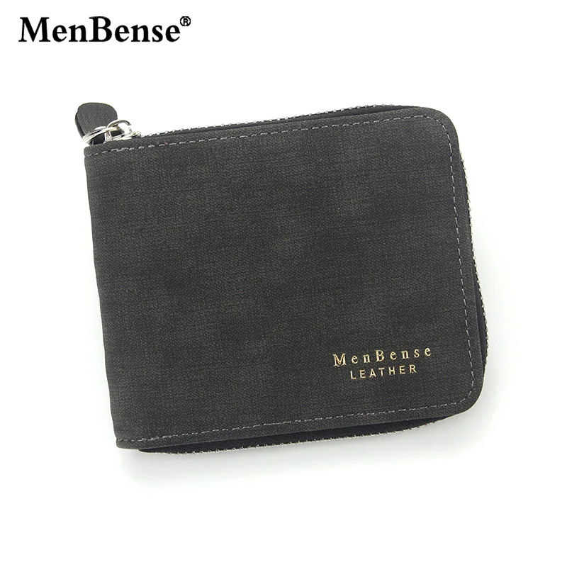 MenBense Retro Letter Print Short Wallets Zipper Card Holder Money Bag PU Leather Business Male Purse Small Handbag