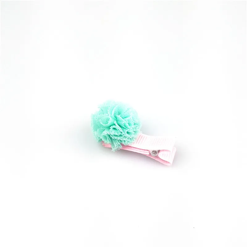 1pcs 5cm Hairpins Snap Hair Clips for Children Girls Hair Accessories Baby Cute Hair Clip Pins Gauze ball Color Metal Barrette - Цвет: C2 Light blue