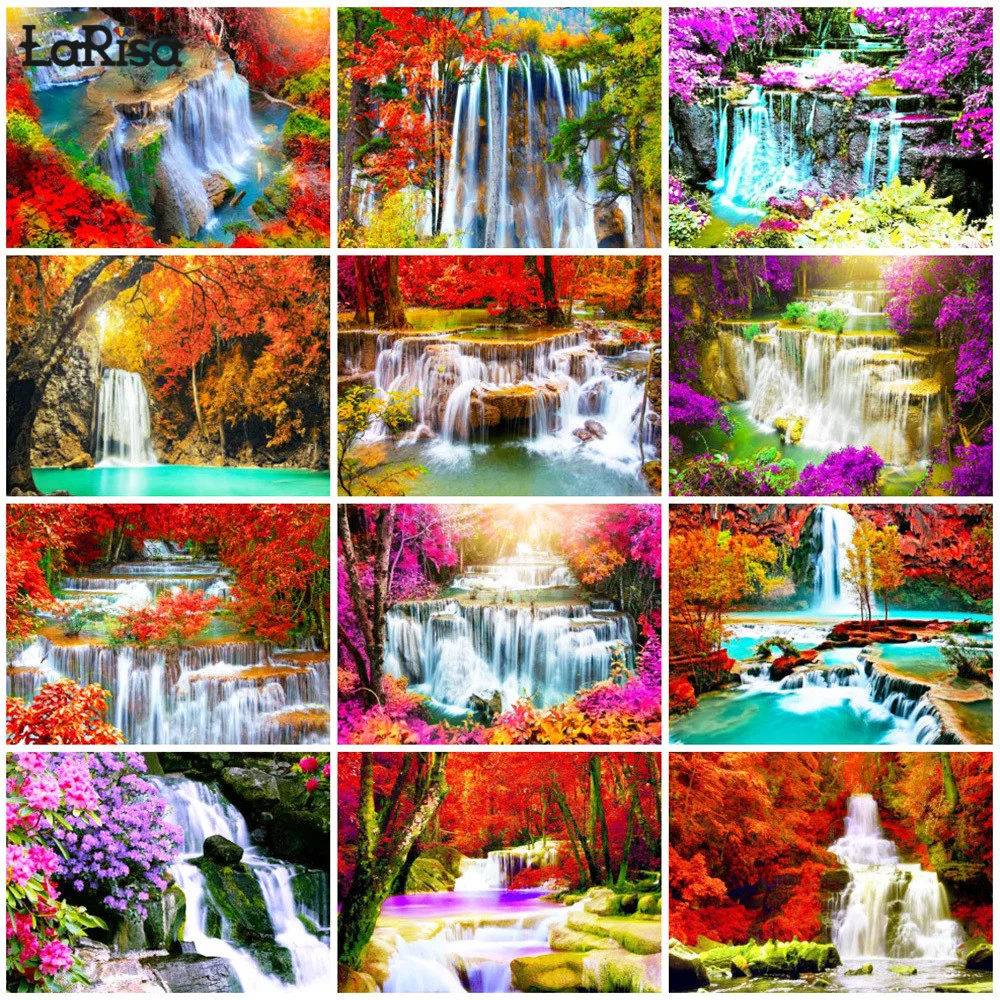 

Red Maple Forest 5D Diamond Painting Landscape Rhinestone Picture Waterfall Full Square Round Diamond Embroidery Home Decoration