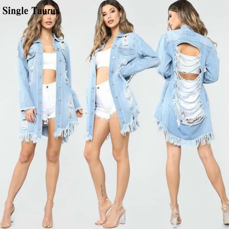 

Женская рваная джинсовая куртка 2020, осенняя уличная джинсовая синяя джинсовая куртка с длинным рукавом, потертые винтажные женские куртки ...