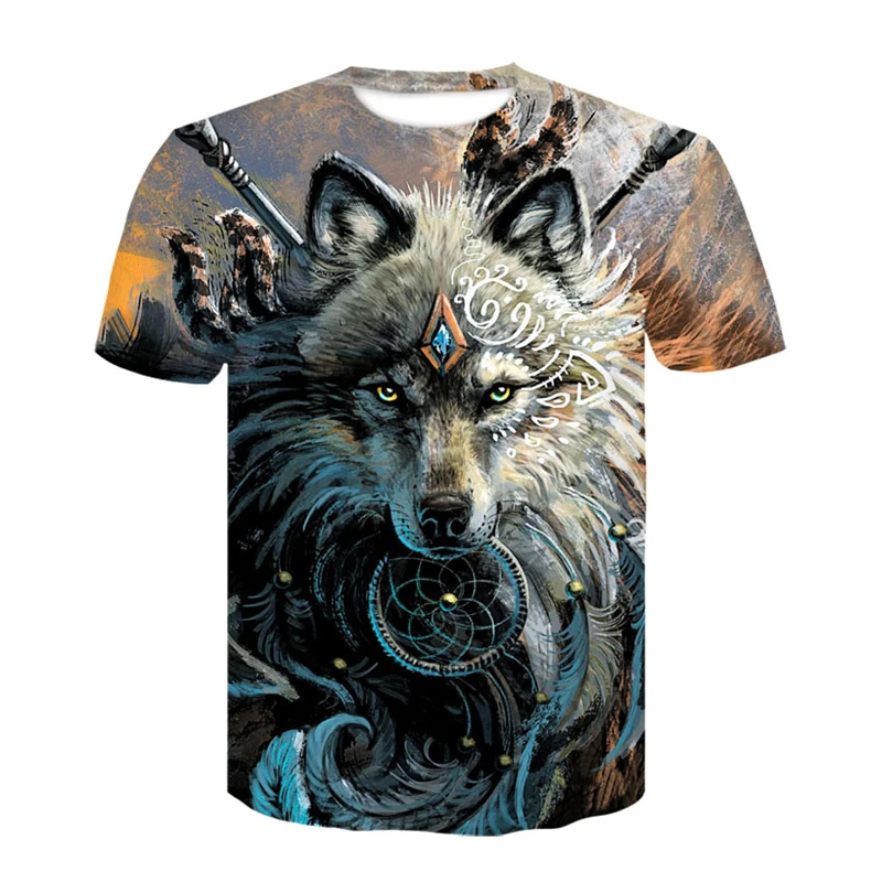 

The latest wolf print animal print 3d cool and funny men's short-sleeved summer T-shirt tops men's casual fashion men's shirts