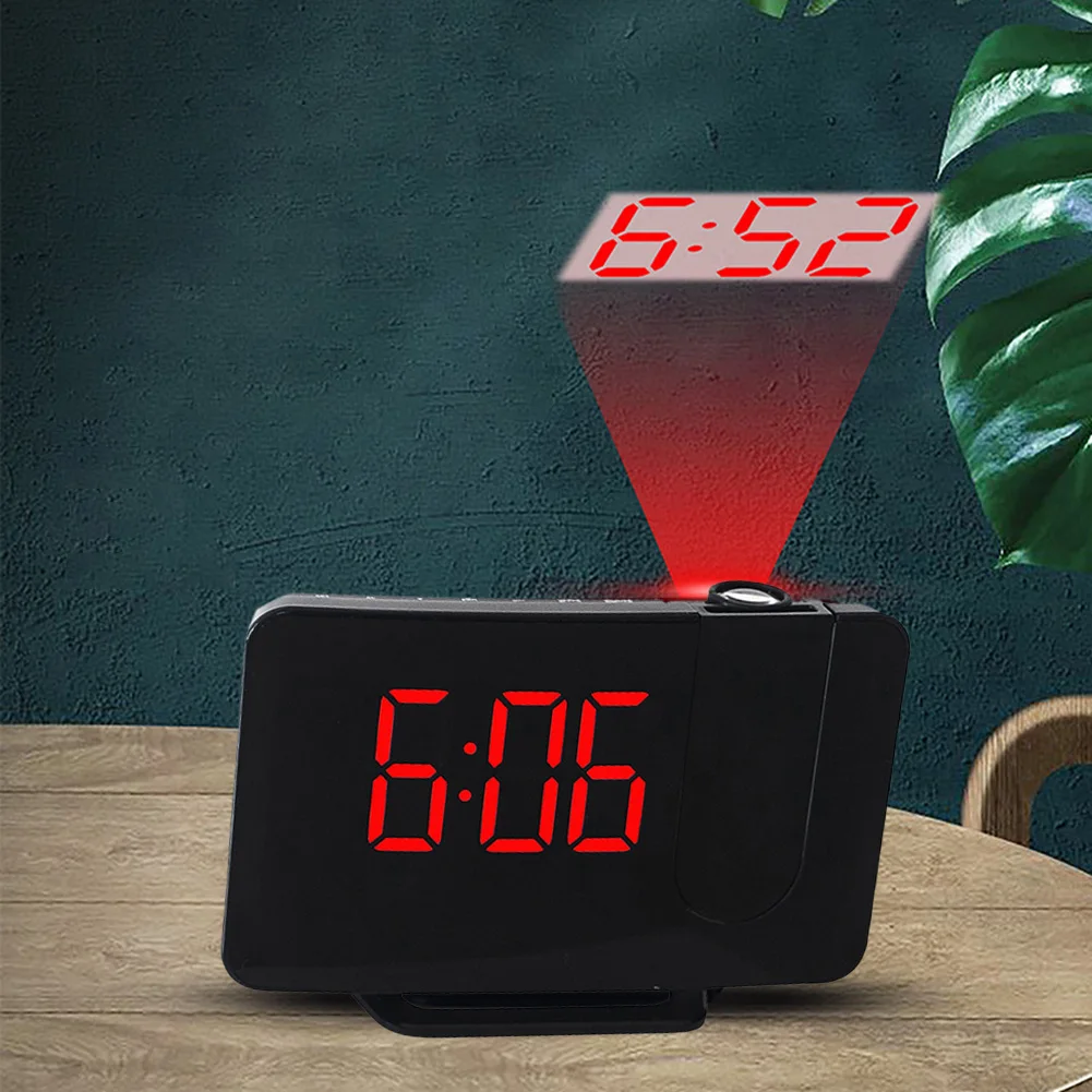

LED Digital Alarm Clock Watch Table Electronic Desktop Clocks USB Wake Up FM Radio Time Projector Snooze Function 2 Alarm Cute