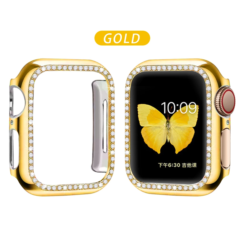 Чехол-бампер с алмазами защитный чехол для Apple Watch Cover Series 5 4 3 2 1 38 мм 42 мм чехол s для Iwatch 5 4 40 мм 44 мм аксессуары для часов - Цвет: Glod