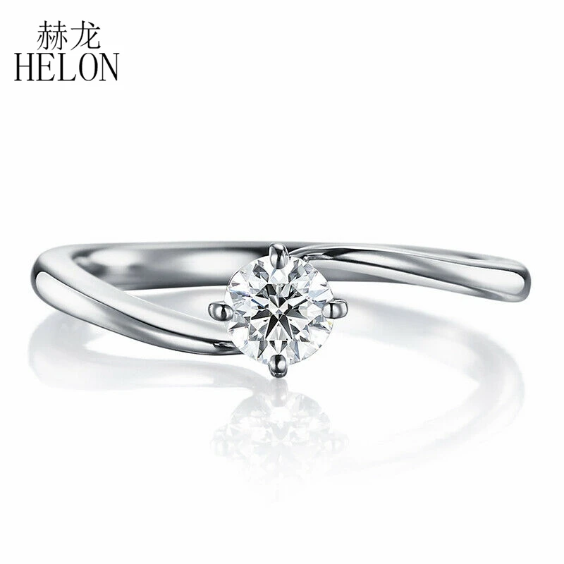 

HELON Moissanite Ring Sterling Silver 925 Round 04ct VVS/GH Color Lab Grown Moissanite Diamond Women Trendy Fine Jewelry Ring