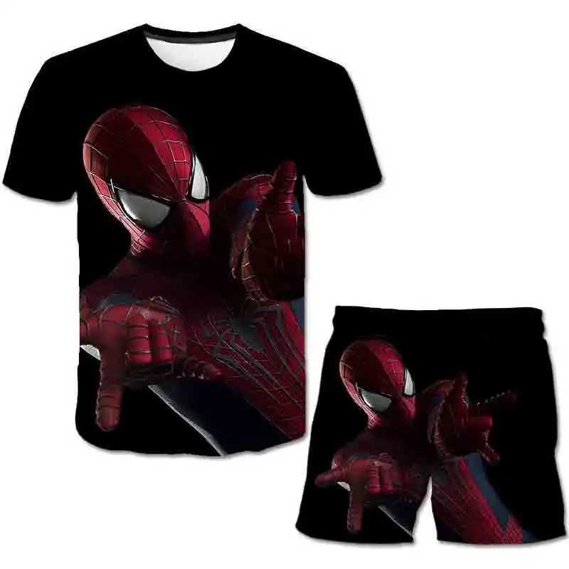 

2022 Summer Superhero T-shirt Costume Hulk- Spidermαn Kids Boys Clothes Anime Mαrvel Children Short Sleeve+shorts 4-14Year sets