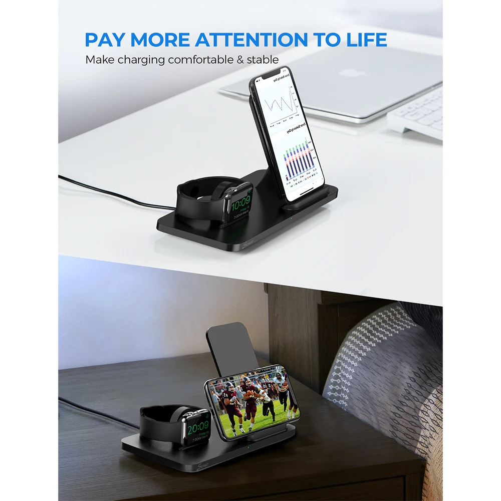 

Seneo 2 in 1 Wireless Charging Stand with Apple Watch Charging Holder Nightstand Mode for iWatch 7.5W Fast Charging for iPhone