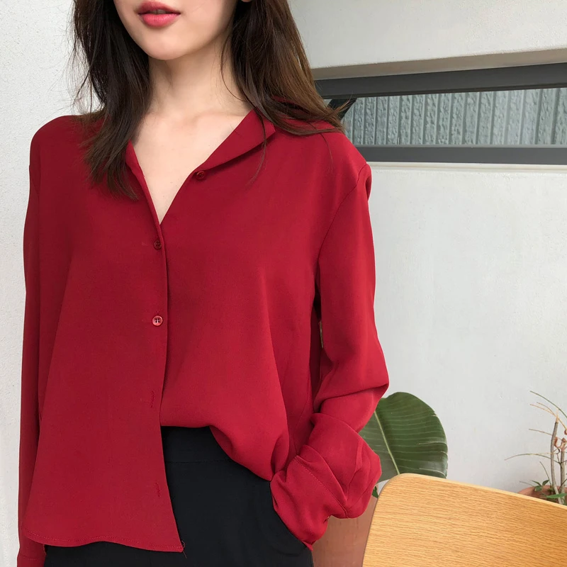 Женские офисные блузки и топы Mozuleva элегантные свободные рубашки винного цвета с