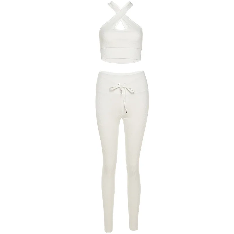 

2021 summer new style solid color sexy camisole cross two wear casual suit women