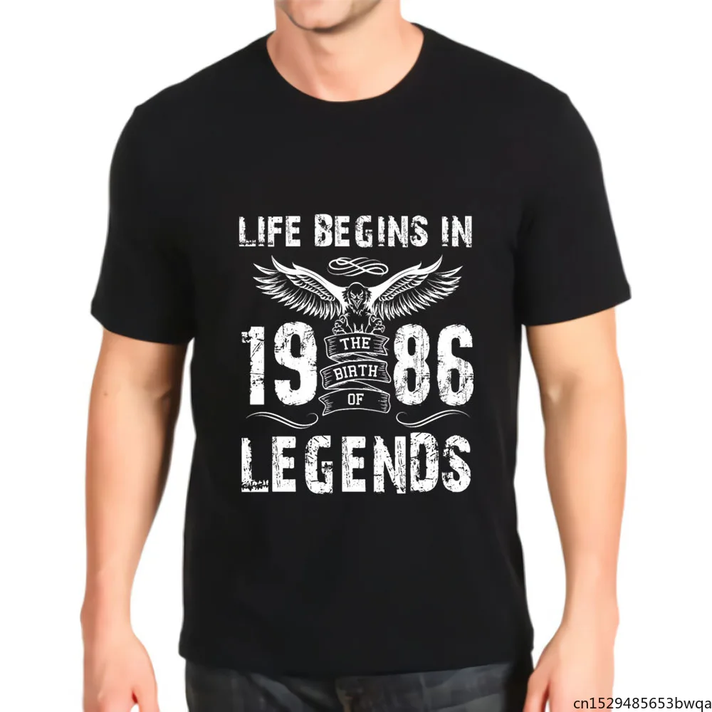 

Kawaii Graphic Retro T Shirt Life Begin In 1986 Mens Harajuku Anime Best Seller Top Mens T-shirt
