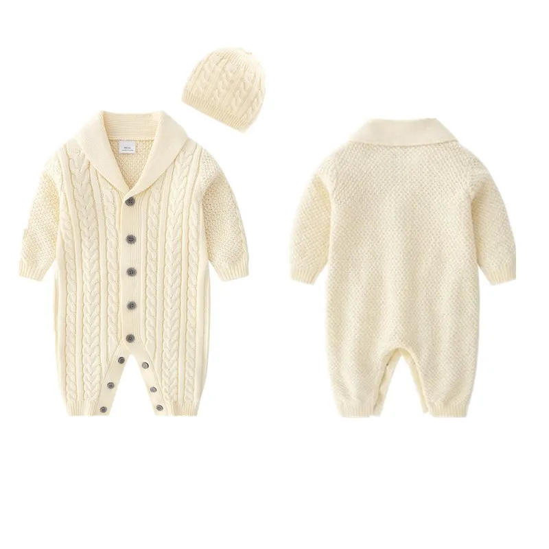 Детский трикотажный комбинезон для девочек Вязаный + шапки мальчиков и