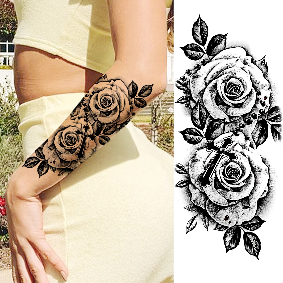 Realistic Rose Flower Fashion Arm Temporary Tattoos For Women Adult Peony Dahlia Butterfly Fake Tattoo Body Art Washable Tatoos | Красота и