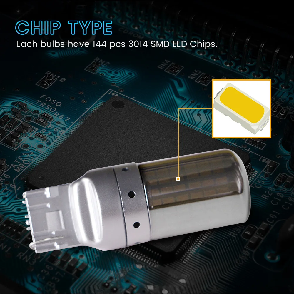 S25 T20 7440 W21W Скрытая светодиодный шарик хром Янтарный 144 smd CanBus без ошибок 1156 BA15S P21W