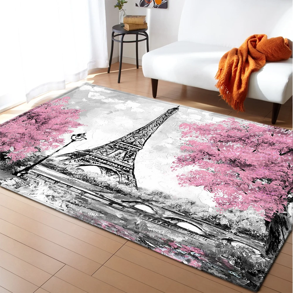 

3D Carpets Living Room Lounge Rug Child Girls Bedroom Floor Area Wedding Party Decor Paris Tower Mat Doormat Entrance Door