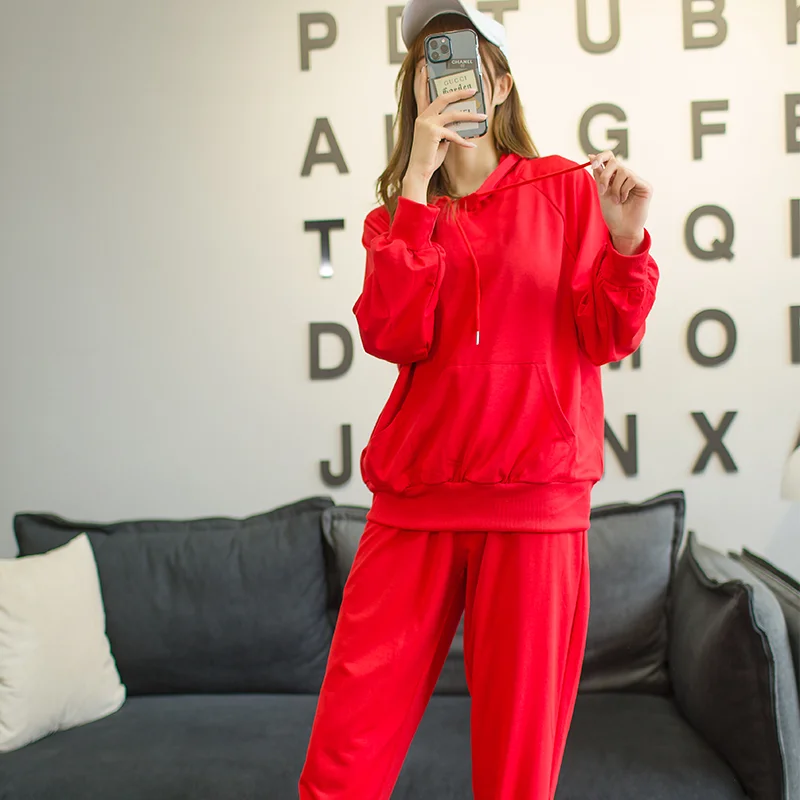 

2021 Spring Women Tracksuit Short Sweatshirts and Sweatpants 2 Piece Set Casual Solid Sports Suit Jogger Workout Clothing