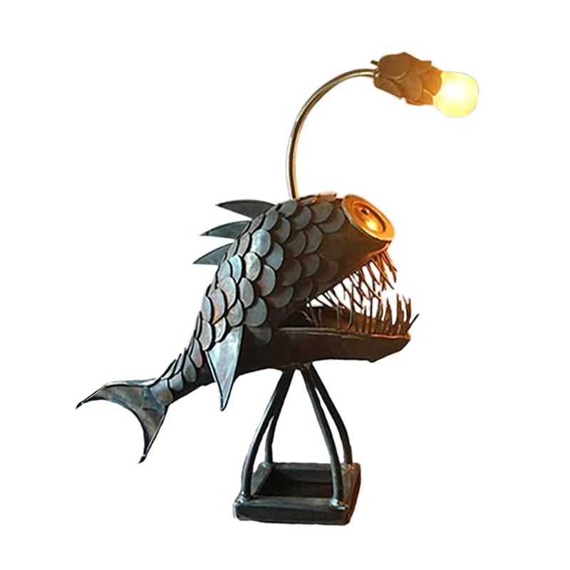 

Hand-Made Custom Angler Fish Lamp Art Lamp Metal USB Shark Table Lamp Handmade Unique Lamp LED Lights Unique Table Lamps