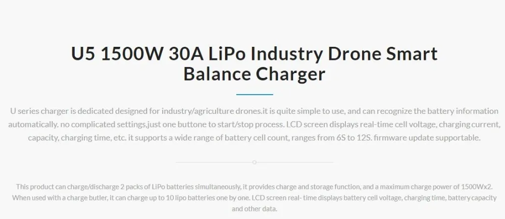 EV-PEAK U5 1500 Вт 5A Lipo промышленный Дрон Смарт баланс зарядное устройство двухканальный независимый выход