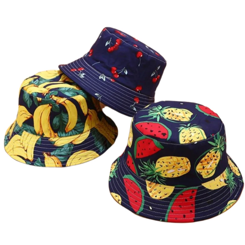 

1PC Two Side Reversible Fruit Cherry Bucket Hat For Men Women Fisherman Summer