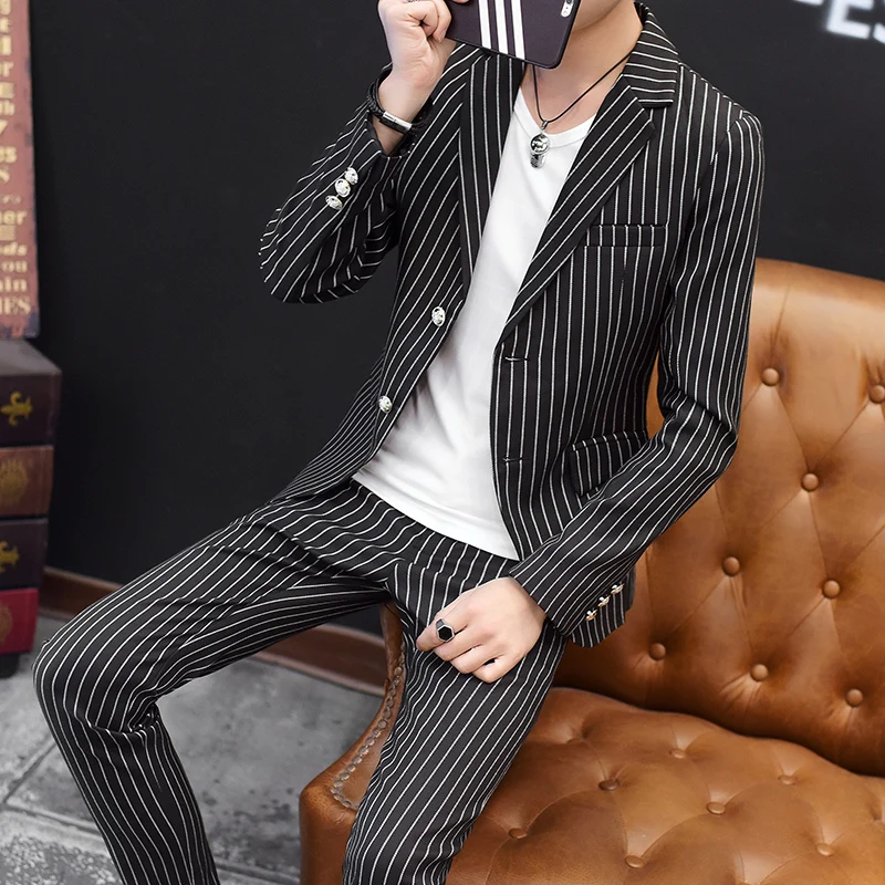 Костюм мужской маленький из полиэстера тонкий тренд двух частей|Пиджаки| |