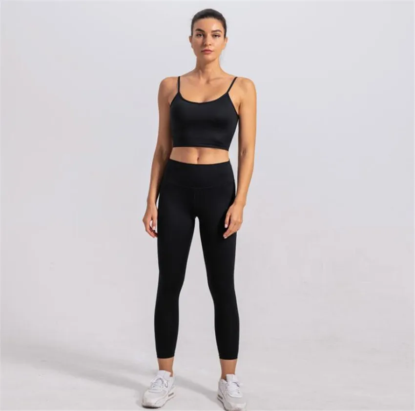 

2021 2pcs Sports Bra and Leggings Backless Bandage Yoga Suit Crop Top Women Running Tight Dance Sportswear Gym Yoga Women Set