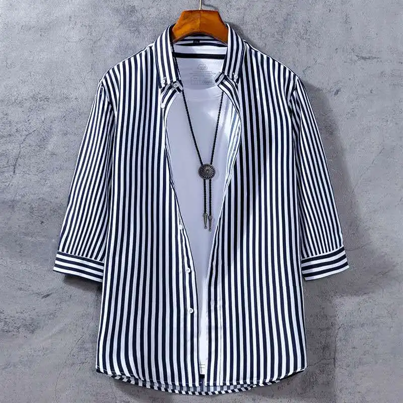 Новинка Повседневная одежда Рубашка в полоску с отложным воротником и длинными