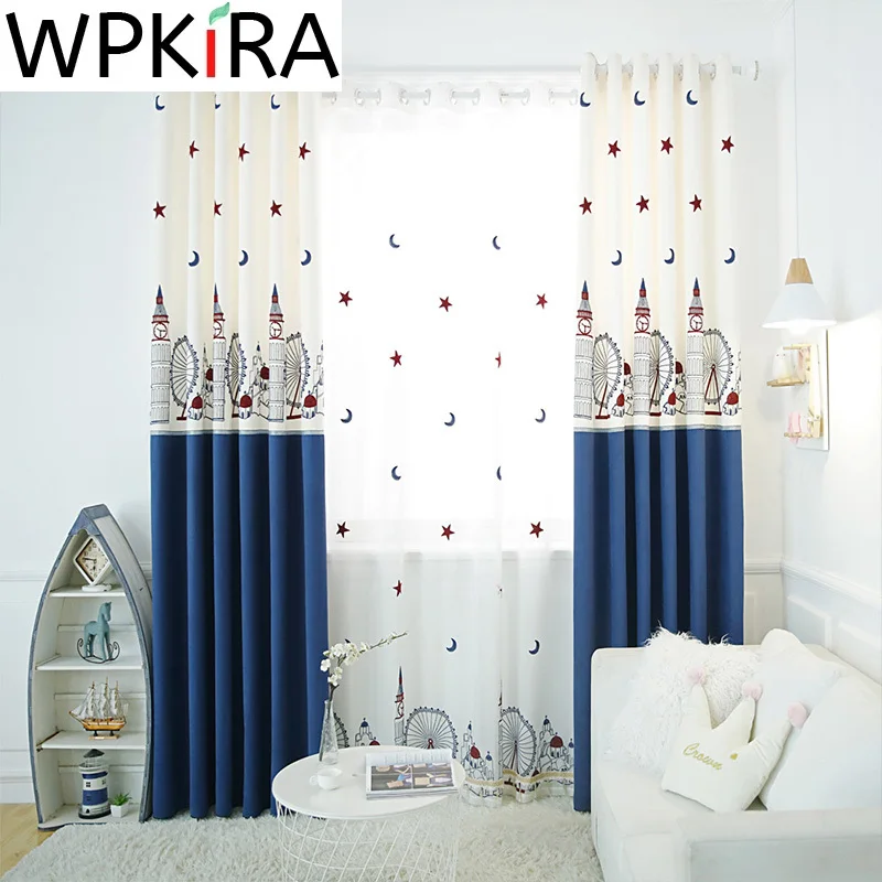 Затемненные занавески с изображением колеса обозрения Звездный дизайн для детей