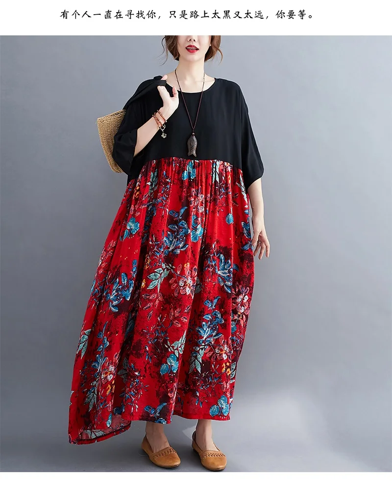 

short sleeve cotton linen vintage floral dresses for women casual loose long summer dress elegant clothes 2021