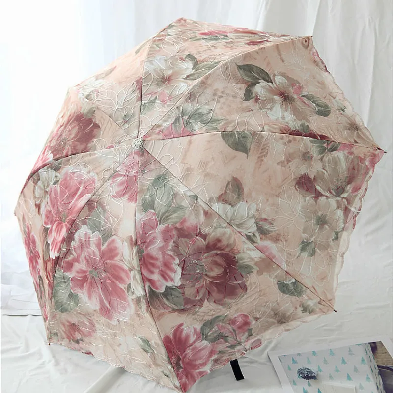 

Flower Windproof Ladies Umbrella Folding Strong Lightweight Umbrella Waterproof Outdoor Paraplu Household Products JJ60YS