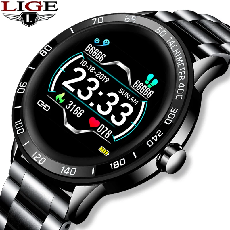 

LIGE Smart Watch Men Fitness Tracker IP67 Waterproof Heart Rate Blood Pressure Pedometer For Android IOS Sports Smartwatch + Box