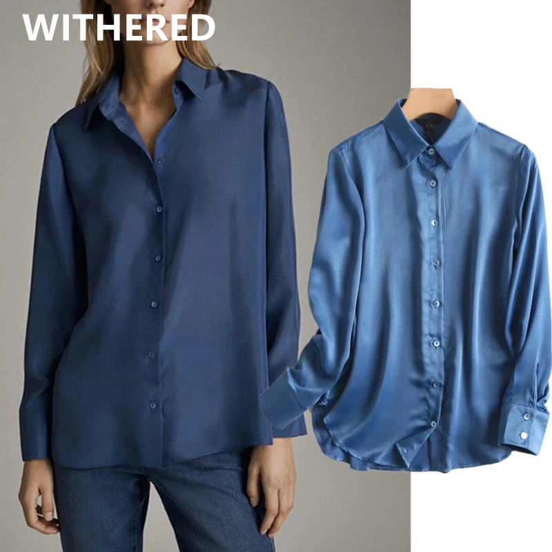 

Elmsk blouse women england style office lady simple satin pockets silk blusas mujer de moda 2021 kimono shirt womens tops