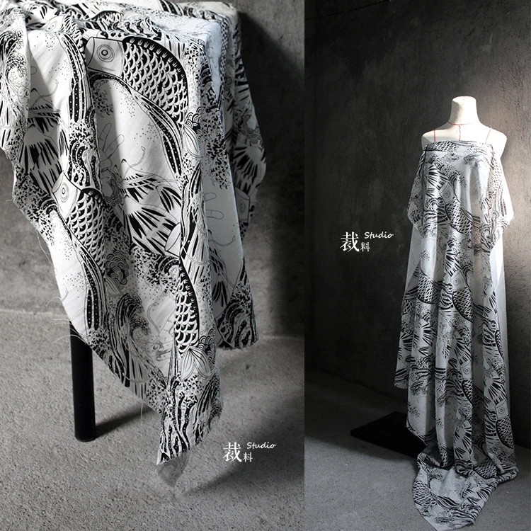 Хлопчатобумажная и льняная ткань с рисунком рыбы тканевая занавеска в японском