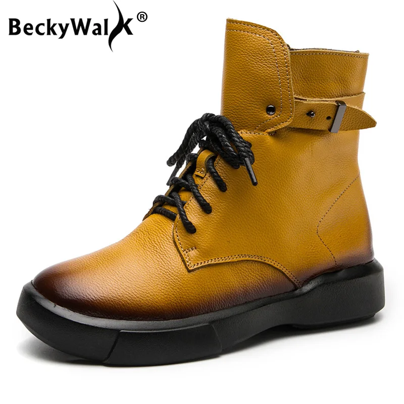 

2021 New Women Boots Genuine Leather Autumn Winter Martin Boots Women Fashion Platform Ankle Shoes Woman Short Boots WSH3706