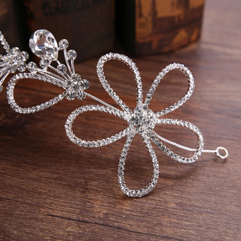 

Trendy Silver Color Flower Rhinestone Crystal Wedding Headband Hairpins Bridal Tiara Women Hair Jewelry Wedding Hair Accessories