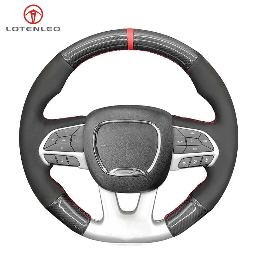 

LQTENLEO Black Suede Carbon Fiber Car Steering Wheel Cover For Dodge Challenger SRT Charger SRT 2015-2021 Durango SRT 2018-2021
