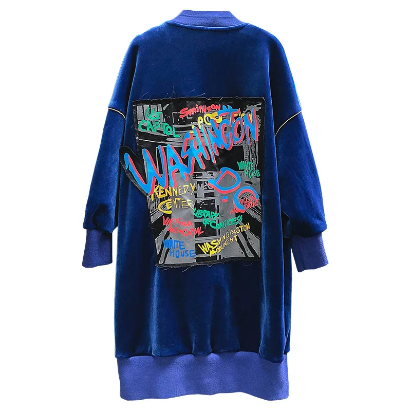 Длинный бархатный кардиган с вышивкой для девочек модный длинный широкий свитер