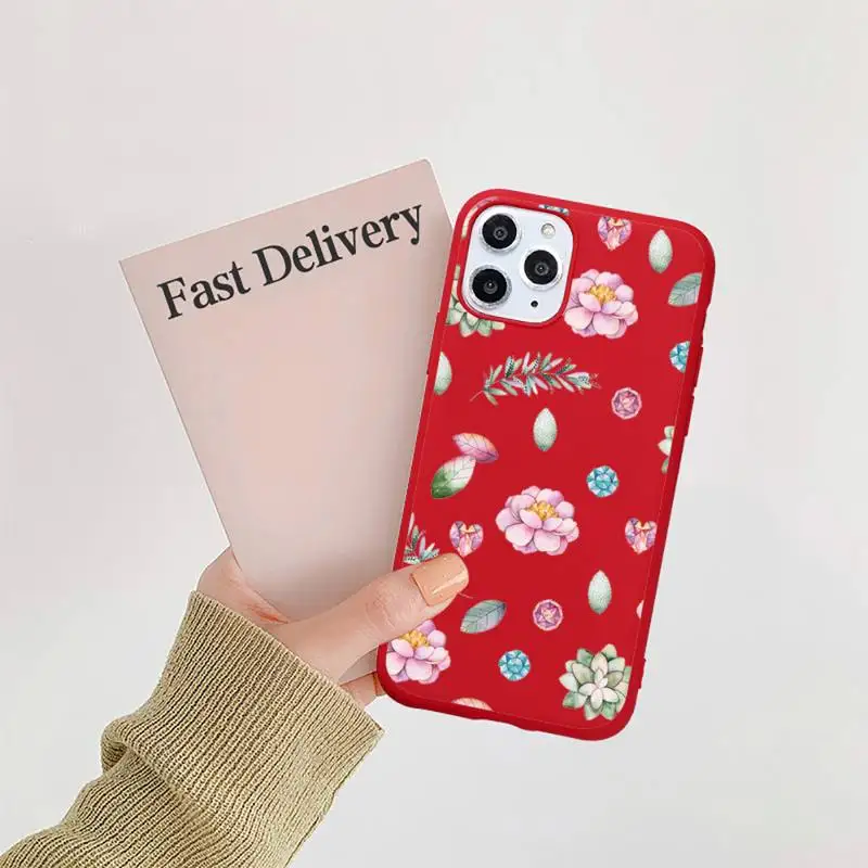 

fashion flower beautiful Phone Case Candy Color Red for iPhone 11 12 pro XS MAX 8 7 6 6S Plus X 5S SE 2020 XR