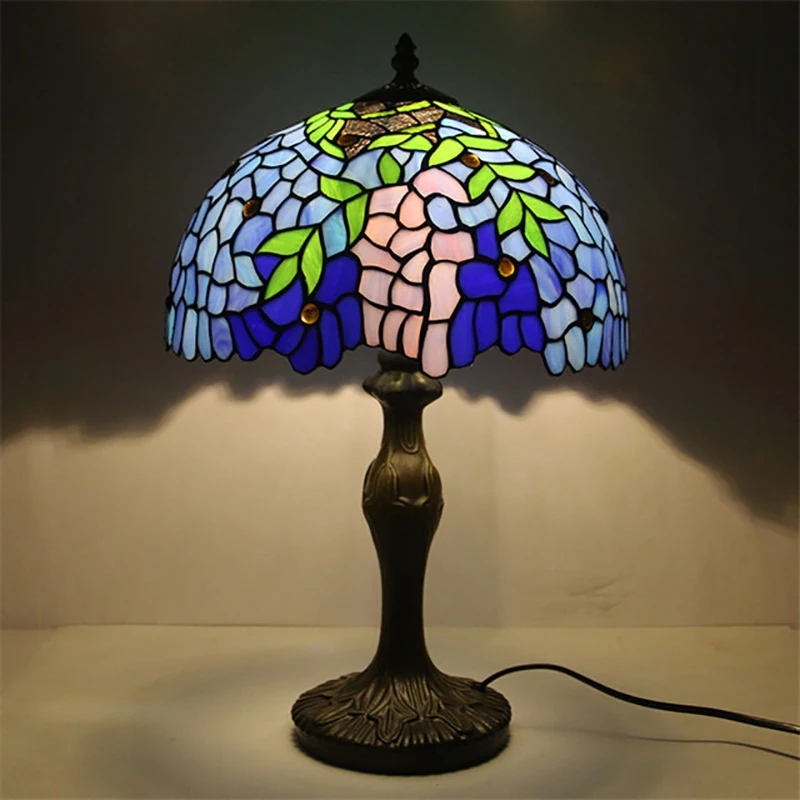 

Table Lamp Retro Idyllic Tiffany Style Wisteria Glass Table Lamp For Bedroom livingroom Hotel Restaurant Cafe Decoration