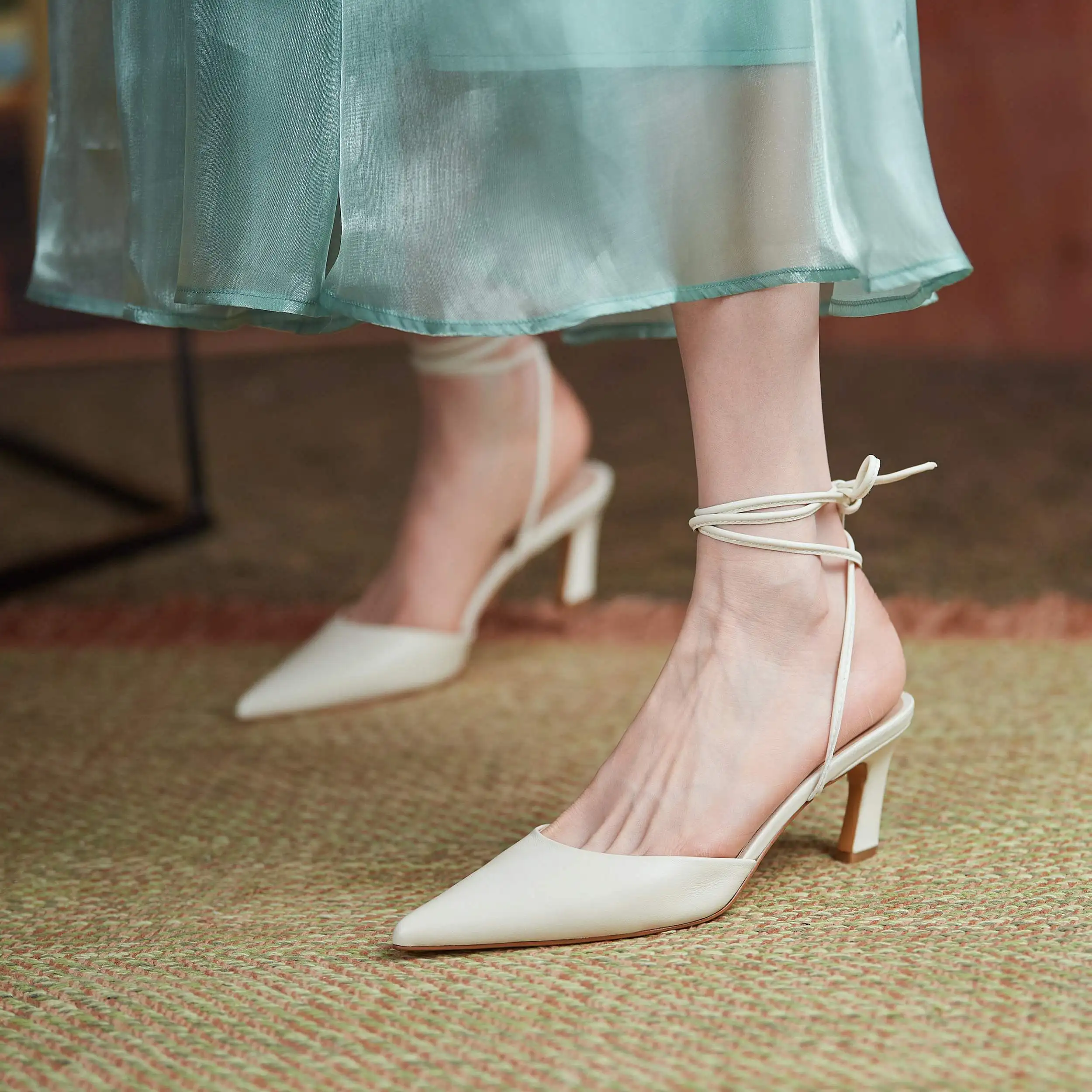 

Krazing pot genuine leather pointed toe shallow high heels fashion solid dance party daily wear ankle lace up sandals women L03