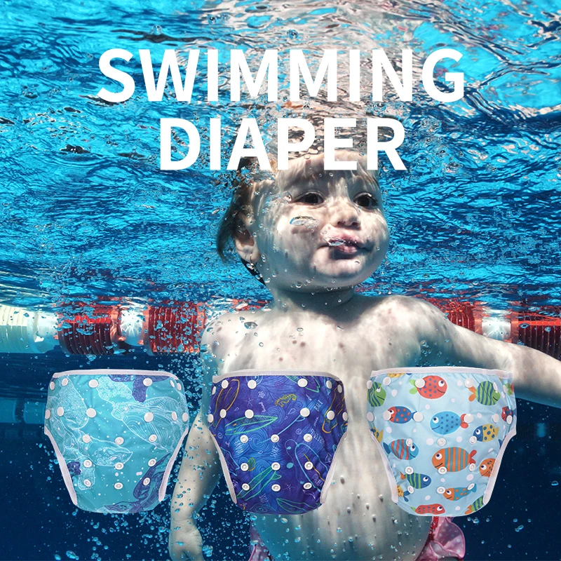 HappyFlute Baby Reusable 1PC Swimming Diapers Boys or Girls Cartoon Swimwear Children Adjustable Summer Swimming Nappy Pants images - 6