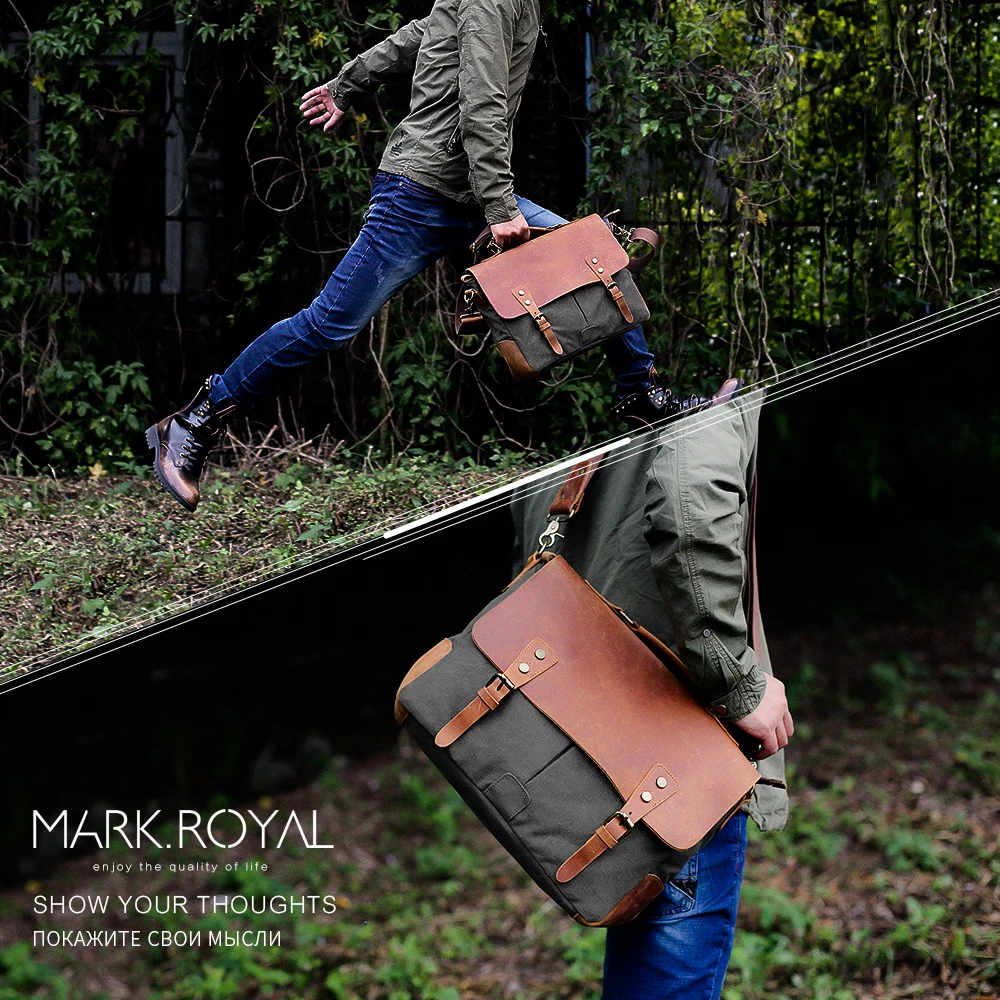 Винтажная холщовая сумка-мессенджер MARKROYAL из кожи Крейзи Хорс портфель для
