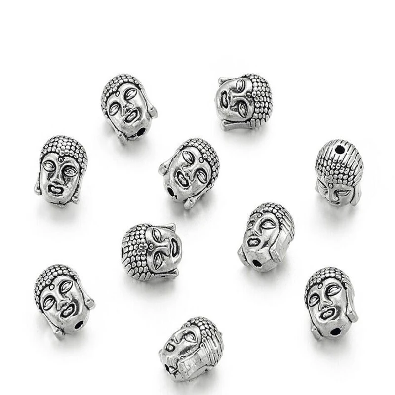 

10pcs/lot Tibetan Buddha Head Spacer Bead Charms For Diy Beaded Bracelets Jewelry Finding Alloy Handmade Making 11x8mm