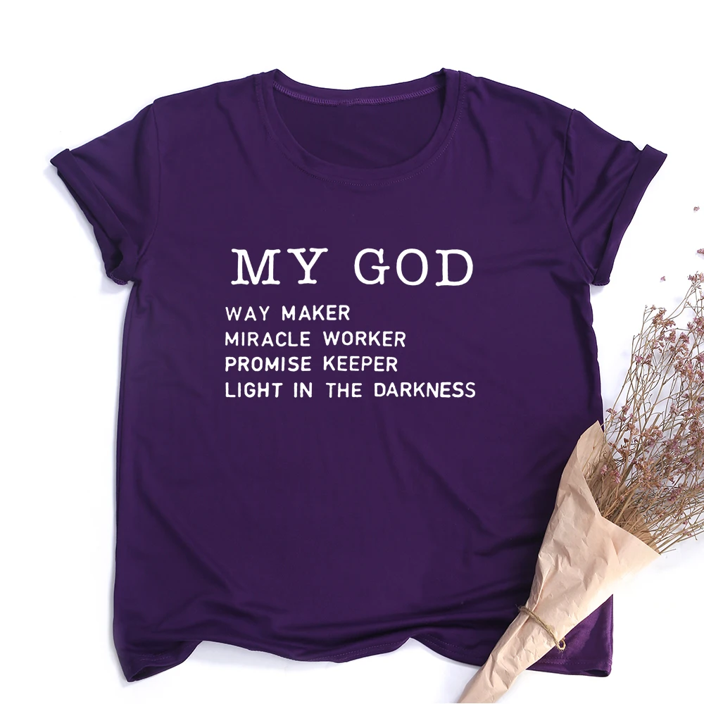 

Way Maker Miracle Worker My God Christian Women Summer Short Sleeve T Shirt Streetwear Female Clothes Faith Graphic Tees Tops