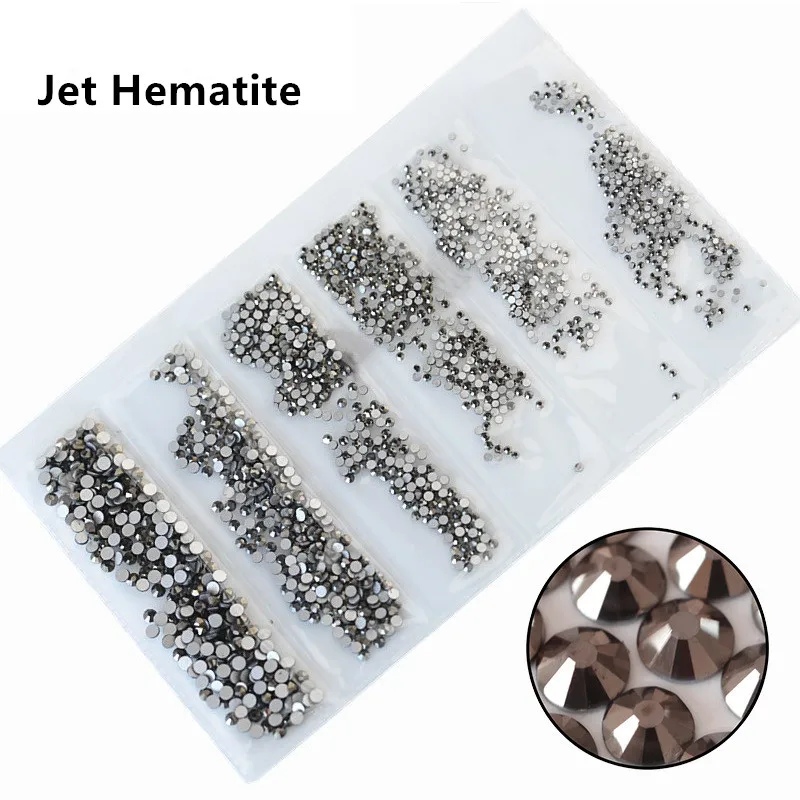Jet Hematite SS3-SS10 разных размеров розовый/зеленый/синий/белый опал стеклянные стразы для ногтей блестящие стразы для дизайна ногтей - Цвет: Jet Hematite